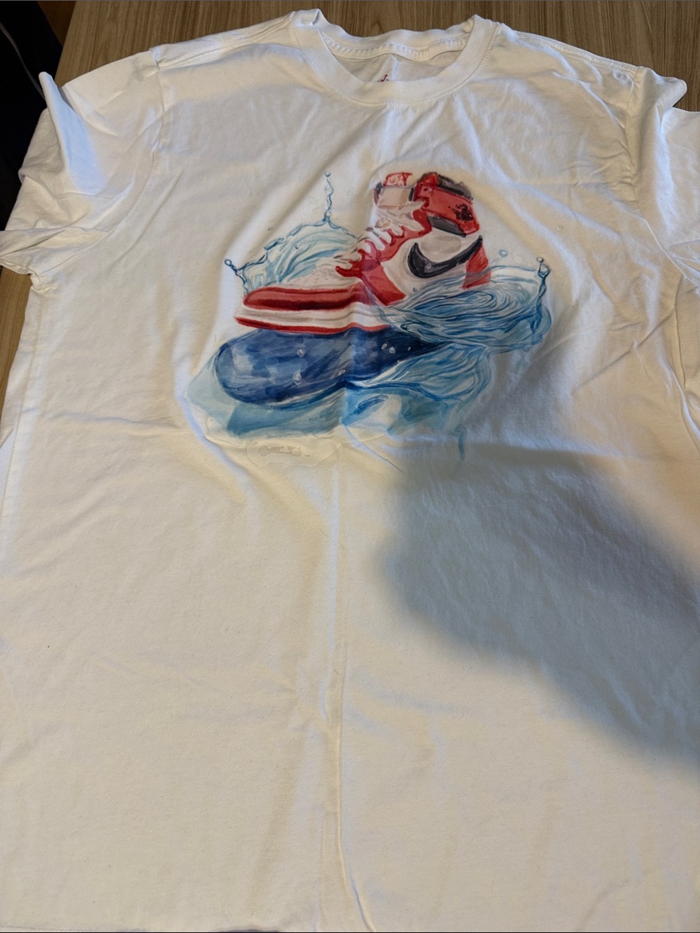 Jordan White Short Sleeve Tee with Red & Blue Sneaker Graphic